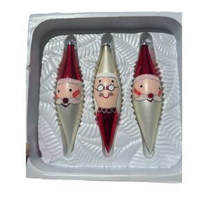 Vintage Handcrafted Glass Ornaments S/3 Santa Mrs Claus Made In Mexico Sears &
